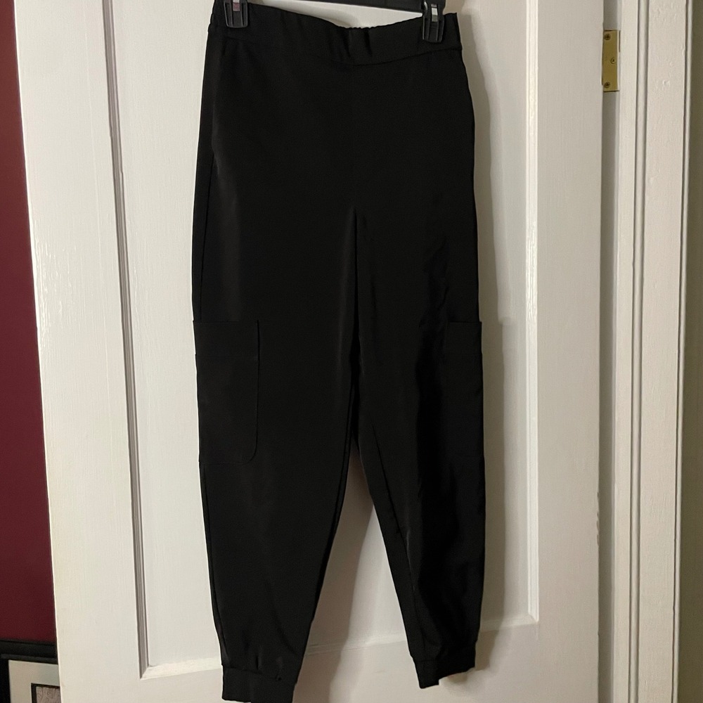 Womens Black Cargo‎ Pants Joggers Elastic Waist Casual Athleisure medium Zara